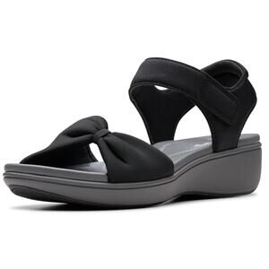 NWT Clarks Women’s Breeze Rae Sara Wedge Sandal Black Textile Size 9